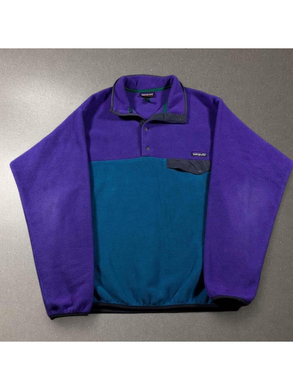 Vintage Patagonia Synchilla Retro Blue and Purple Snap T Fleece - Men's Large!